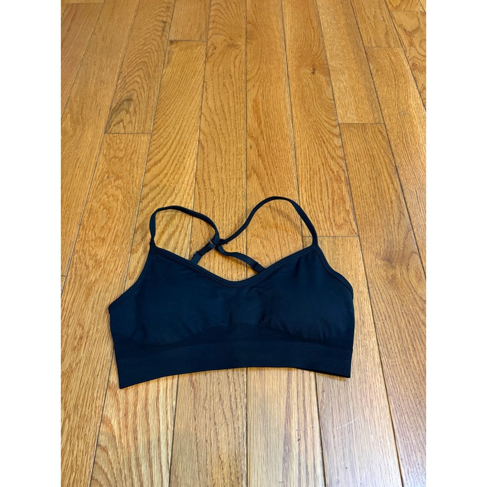 Athleta Black Seamless Strappy Back Sports Bra XS TP Adjustable V-Neck